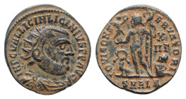 Licinius I (308-324). Æ Follis (19mm, 2.69g, 12h). Alexandria, 321-4. Radiate, draped and cuirassed bust r. R/ Jupiter standing l., holding crowning V...