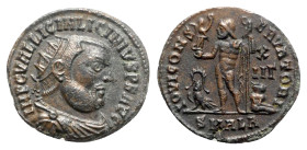 Licinius I (308-324). Æ Follis (19mm, 3.20g, 11h). Alexandria, 321-4. Radiate, draped and cuirassed bust r. R/ Jupiter standing l., holding crowning V...