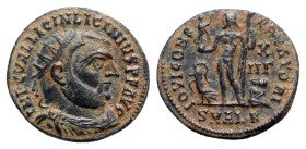 Licinius I (308-324). Æ Follis (19mm, 4.08g, 11h). Alexandria, 321-4. Radiate, draped and cuirassed bust r. R/ Jupiter standing l., holding crowning V...