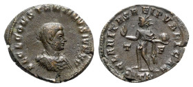 Constantine II (Caesar, 316-337). Æ Follis (21.5mm, 3.20g, 12h). Treveri, AD 317. Bareheaded and cuirassed bust r. R/ Sol advancing l., extending arm ...