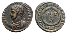 Constantine II (Caesar, 316-337). Æ Follis (18.5mm, 2.94g, 12h). Aquileia, 320-1. CONSTANTINVS IVN NOB C, Laureate, draped and cuirassed bust l. R/ VO...
