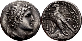 PHOENICIA: Tyre -  Alexander I Balas (Seleukid King: 144 – 138 BC and 129-126 BC ) l Tetradrachm (AR Sheke) Minted Year: 187 (125 BC) Obverse: Draped ...