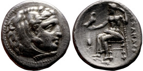 Alexander III The Great (King of Macedonia: 336-323 BC) AR Drachm Obverse: ΑΛΕΞΑΝΔΡΟΥ, Zeus Aetophoros seated left; monogram in left field.

17mm 3....