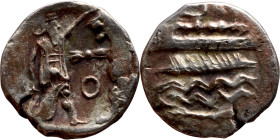 PHOENICIA: Sidon (4th century) Ar Obol Obverse: Galley l.; legend in Phoenician, Reverse. Persian king battling lion

9mm 0.50g