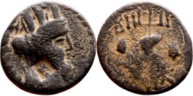 PHOENICIA: TRIPOLIS ? (2 – 1 th century BC) Bronze coin Obverse: Bust fo Tyche right , Reverse: Unredable

22mm 7.20g

Artificial sand patina