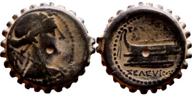 Seleucus IV Philopator (Seleukid King: 187- 175 BC) Mint: Antioch. Bronze coin. Obverse: Head of Dionysos right, wreathed with ivy, thyrsos over left ...