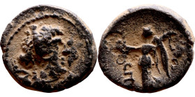 Antiochos III The Great (Seleukid King: 223-187 BC). AE bronze. Obverse: Laureate head of Apollo right, hair in krobylos behind Reverse: Nike standing...