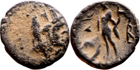Hellenistic period coin (4-1 century BC) Bronze coin. Obverse: Bust of Tyche. Reverse: A standing figure holding a cornucopia

13mm 1.65g

Artific...