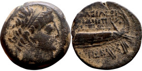 Seleucus IV Philopator (Seleukid King: 187- 175 BC) Mint: Tyre. Bronze coin. Obverse: Diademed head of Seleucus IV right Reverse: BAΣΙΛΕΩΣ ΣΕΛΕΥΚΟΥ st...