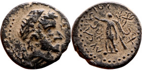 Lysanias (Tetrarch of Chalkis: 40-36 BC) bronze coin. Obverse: Diademed head of Ptolemaios of Chalkis (his father) right Reverse: Nike standing left, ...