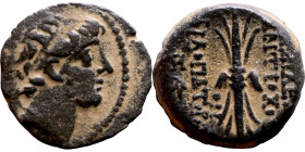 Antiochus IX Cyzicenus (Seleukid King: 114-95 BC). AE bronze. Obv.: diademed head of Antiochus right. Rev.: Titles to right and left of winged thunder...
