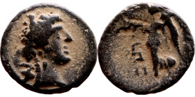 Lysanias (Tetrarch of Chalkis: 40-36 BC) bronze coin. Obverse: Diademed head of Ptolemaios of Chalkis (his father) right Reverse: Nike standing left, ...