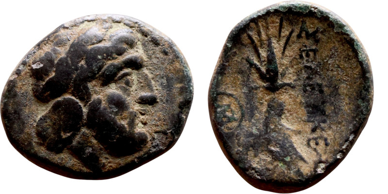 Antiochos I Soter (281-261 BC) Bronze coin. Obverse: Bust of Zeus. Reverse: BAΣΙ...