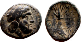 Antiochos I Soter (281-261 BC) Bronze coin. Obverse: Bust of Zeus. Reverse: BAΣΙΛΕΩΣ ANTIOXOΥ Thunderbolt

18mm 4.61g