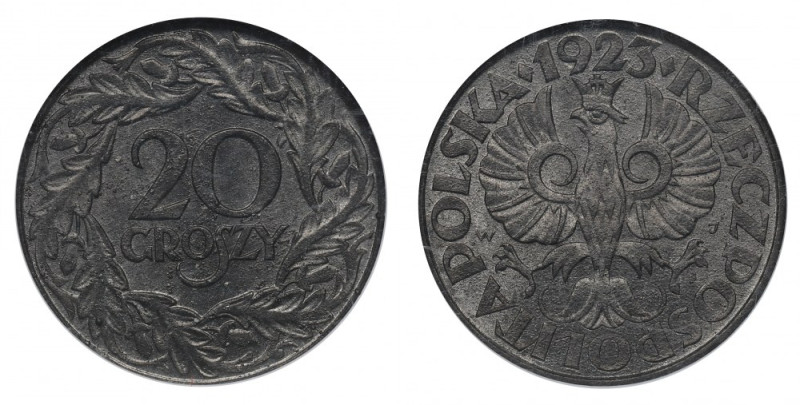 GG, 20 groszy 1923 - GCN Menniczy egzemplarz okupacyjnej dwudziestogroszówki. Mo...