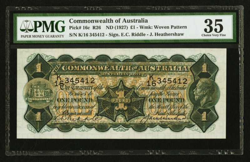 Australia Commonwealth of Australia 1 Pound ND (1927) Pick 16c R26 PMG Choice Ve...
