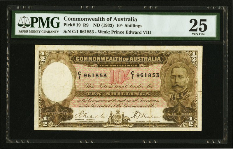 Australia Commonwealth Bank of Australia 10 Shillings ND (1933) Pick 19 R9 PMG V...