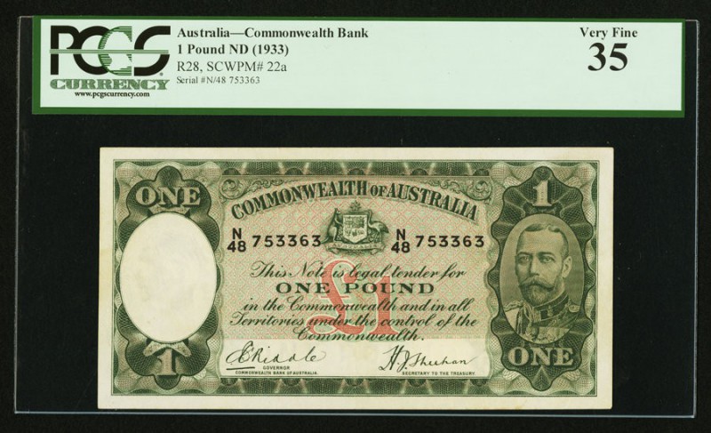 Australia Commonwealth of Australia 1 Pound ND (1933) Pick 22a R28 PCGS Very Fin...