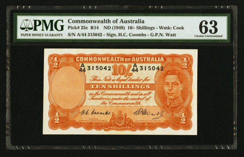 Australia Commonwealth Bank of Australia 10 Shillings ND (1949) Pick 25c R14 PMG...
