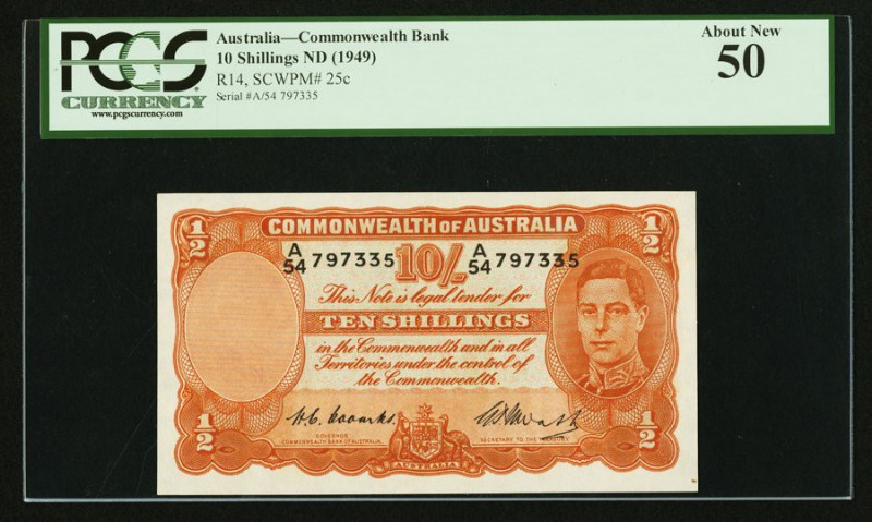 Australia Commonwealth Bank of Australia 10 Shillings ND (1949) Pick 25c R14 PCG...