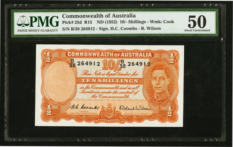 Australia Commonwealth of Australia 10 Shillings ND (1952) Pick 25d PMG About Un...