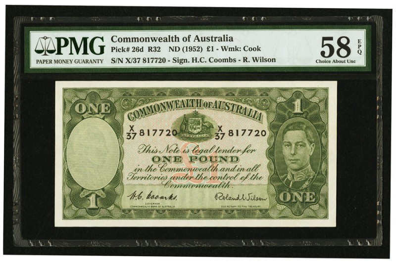 Australia Commonwealth Bank of Australia 1 Pound ND (1952) Pick 26d R32 PMG Choi...