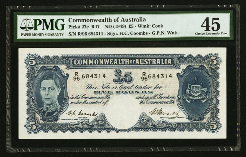 Australia Commonwealth Bank of Australia 5 Pounds ND (1949) Pick 27c R47 PMG Cho...