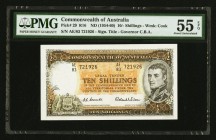 Australia Commonwealth Bank of Australia 10 Shillings ND (1954-60) Pick 29 R16 PMG About Uncirculated 55 EPQ. 

HID09801242017