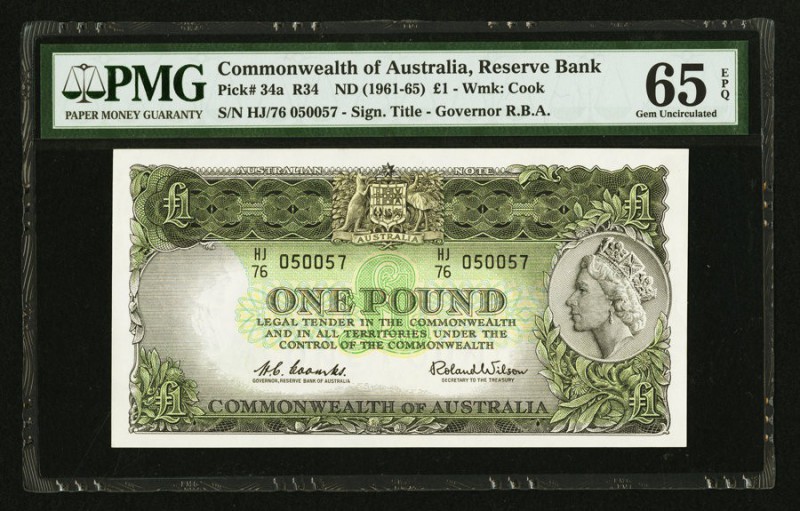 Australia Reserve Bank of Australia 1 Pound ND (1961-65) Pick 34a R34 PMG Gem Un...