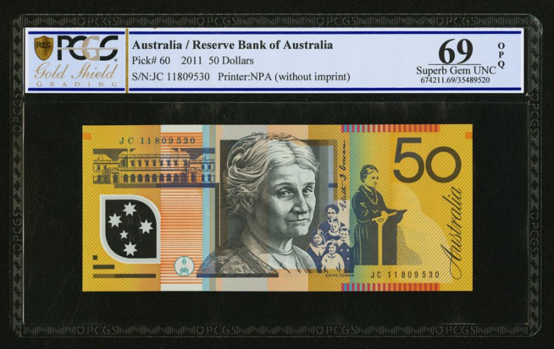 Australia Reserve Bank of Australia 50 Dollars 2011 Pick 60 PCGS Gold Shield Sup...