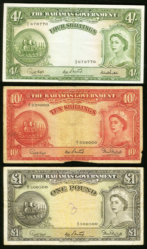 Bahamas Bahamas Government 4; 10 Shillings; £1 ND (1953) Pick 13c; 14b; 15b Very...