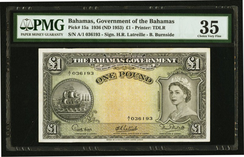 Bahamas Bahamas Government 1 Pound 1936 (ND 1953) Pick 15a PMG Choice Very Fine ...