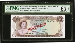 Bahamas Monetary Authority 1/2 Dollar 1968 Pick 26s Specimen PMG Superb Gem Unc 67 EPQ. 

HID09801242017