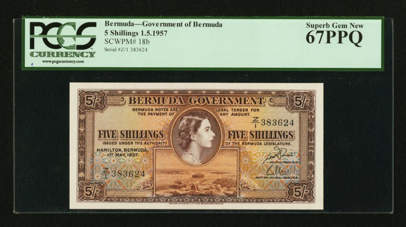 Bermuda Bermuda Government 5 Shillings 1.5.1957 Pick 18b PCGS Superb Gem New 67P...