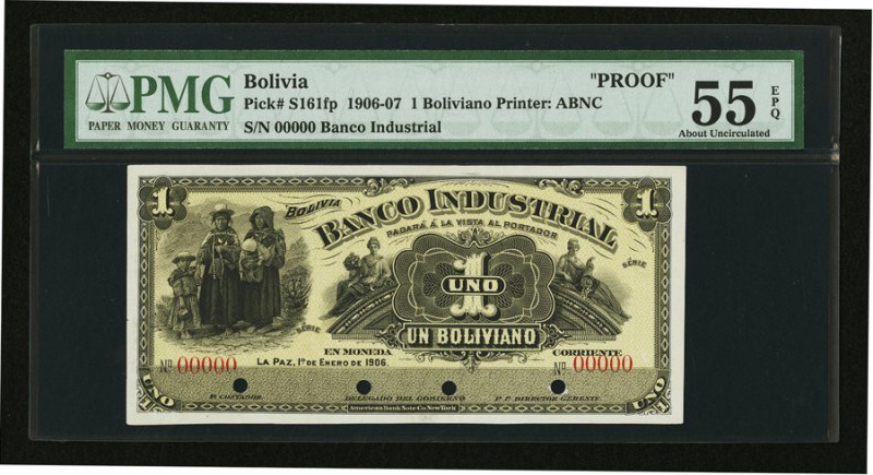 Bolivia Banco Industrial 1 Boliviano 1.1.1906 Pick S161fp Front Proof PMG About ...