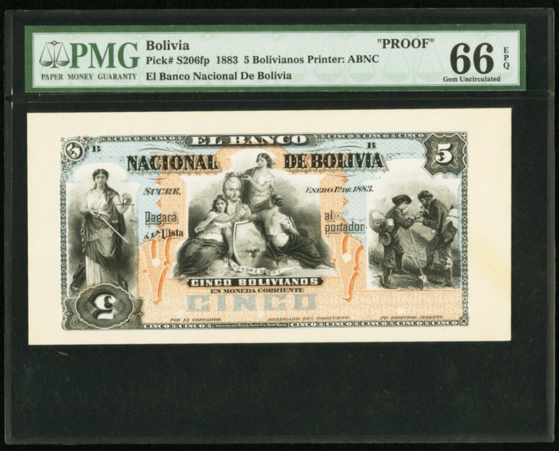 Bolivia Banco Nacional de Bolivia 5 Bolivianos 1.1.1883 Pick S206fp Proof PMG Ge...