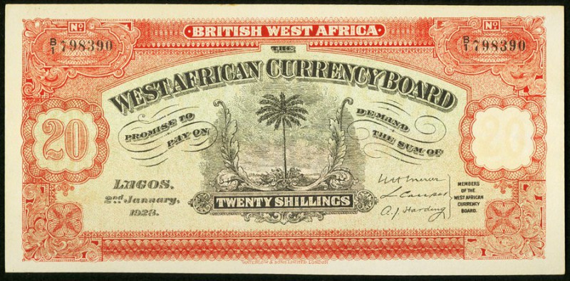 British West Africa West African Currency Board 20 Shillings 2.1.1928 Pick 7ax C...