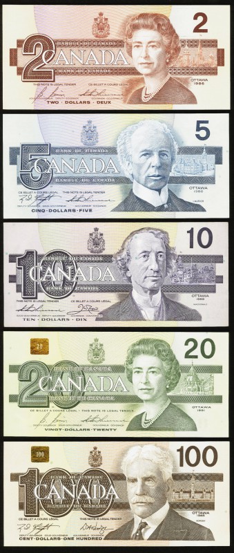 Canada Group Lot of Five Examples Choice Crisp Uncirculated. BC-55c-i $2 1986; B...