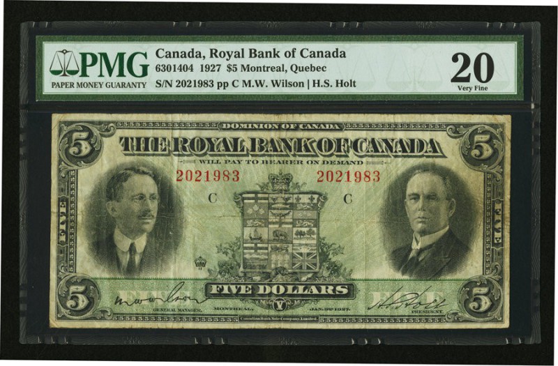 Canada Montreal, PQ- Royal Bank of Canada $5 3.1.1927 Ch.# 630-14-04 PMG Very Fi...