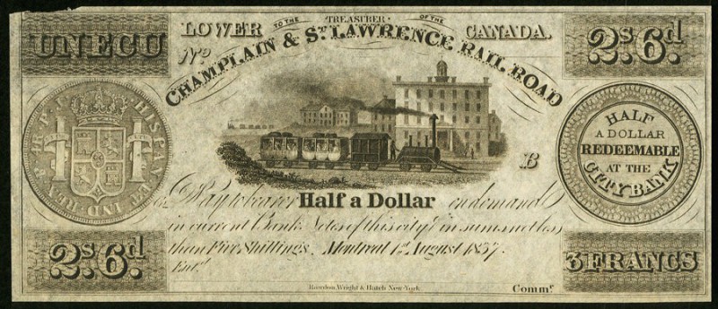 Canada Montreal, LC- Champlain & St. Lawrence Rail Road 2s6d Aug. 1, 1857 Choice...