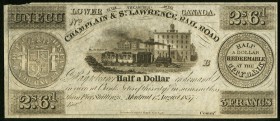 Canada Montreal, LC- Champlain & St. Lawrence Rail Road 2s6d Aug. 1, 1857 Choice Crisp Uncirculated. Small piece missing from the top left edge.

HID0...