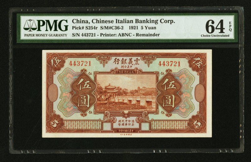 China Chinese Italian Banking Corporation 5 Yuan 1921 Pick S254r S/M#C36-2 Remai...