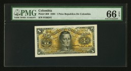 Colombia Republica de Colombia 1 Peso 4.1904 Pick 309 PMG Gem Uncirculated 66 EPQ. 

HID09801242017