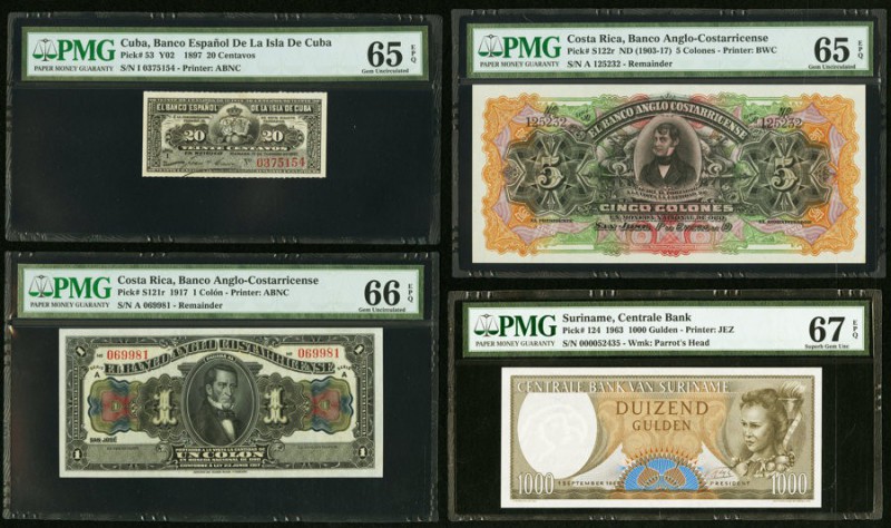 Lot Of Four Graded Examples From Cuba, Costa Rica (2); and Suriname. Cuba Banco ...