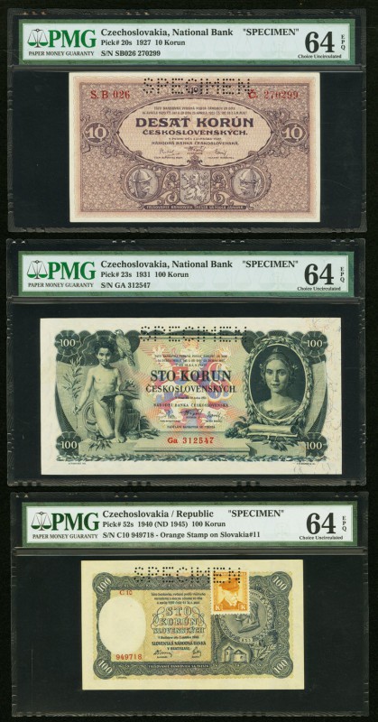 Three PMG Graded Examples From Czechoslovakia. Czechoslovakia National Bank 10; ...