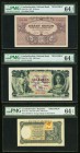 Three PMG Graded Examples From Czechoslovakia. Czechoslovakia National Bank 10; 100 Korun 1927; 1931 Pick 20s; 23s Two Specimen Examples PMG Choice Un...