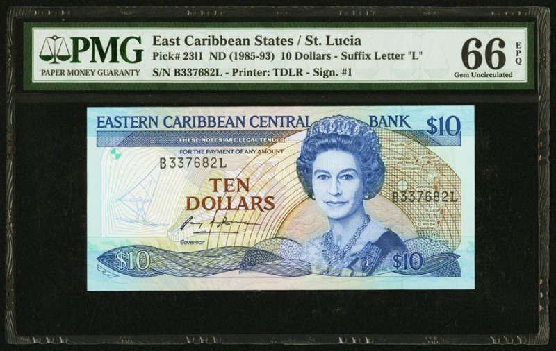 East Caribbean States Central Bank, St. Lucia 10 Dollars ND (1985-93) Pick 23l1 ...
