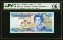 East Caribbean States Central Bank, St. Lucia 10 Dollars ND (1985-93) Pick 23l1 PMG Gem Uncirculated 66 EPQ. 

HID09801242017