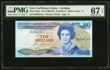 East Caribbean States Central Bank, Antigua 10 Dollars ND (1985-93) Pick 23a1 PMG Superb Gem Unc 67 EPQ. 

HID09801242017