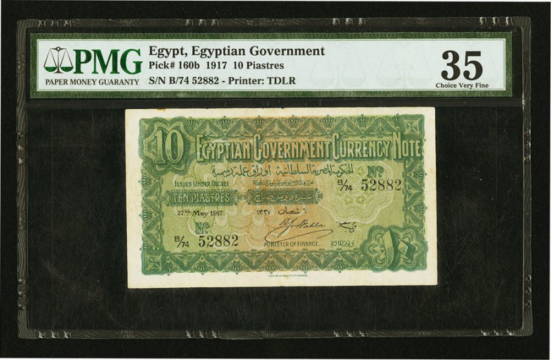 Egypt Egyptian Government 10 Piastres 27.5.1917 Pick 160b PMG Choice Very Fine 3...
